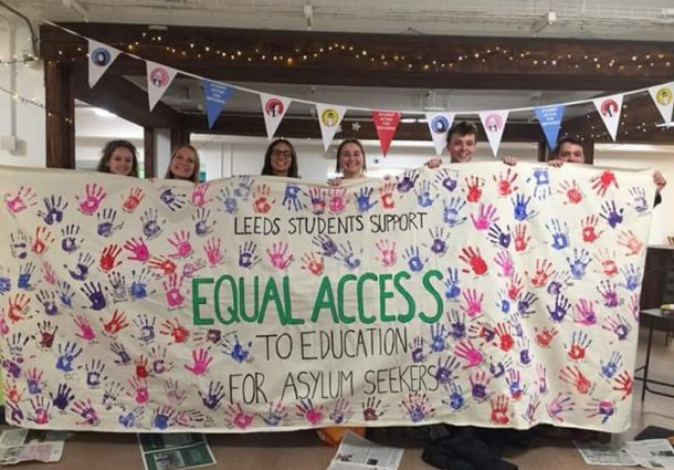 This image includes members of the STAR Campaigns team holding up the Equal Access visual petition we produced in 2019. Students and staff added their handprint in coloured paint to the banner to demonstrate their support for our campaign.