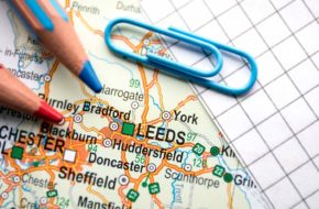 Close up of Leeds on a map